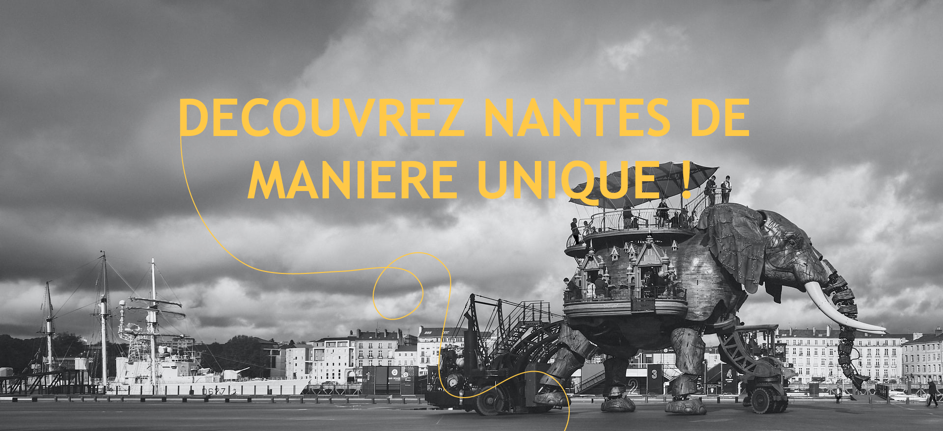 Photo en noir et blanc du célèbre éléphant des Machines de l'île.